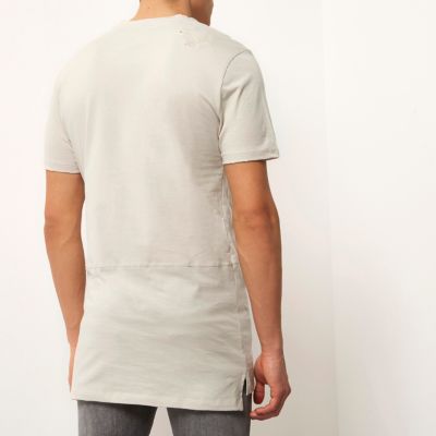 Beige patchwork longline T-shirt